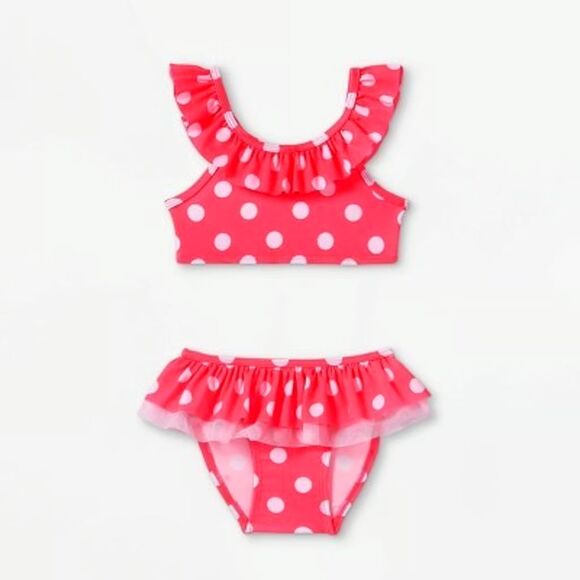Toddler Girls Polka Dot Print Two Piece Swimsuit by Cat & Jack (Sz 3T) Noen Pink - Picture 5 of 5